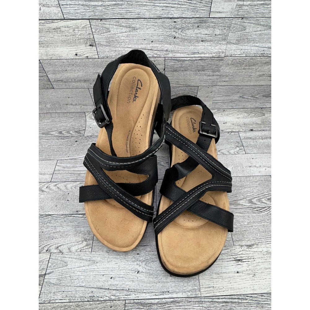 Clarks Collection Black Strappy Comfort Sandals Women‎ Sz 12 261652574095 Wedge